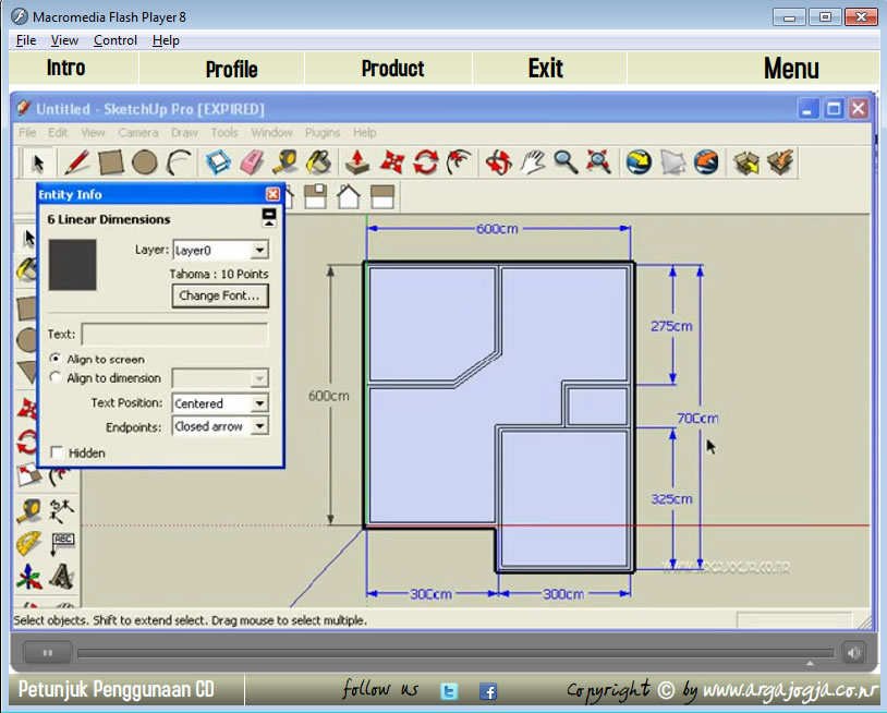 Tampilan Video Tutorial Membarikan Keterangan Dimensi Denah Cantik Sketchup