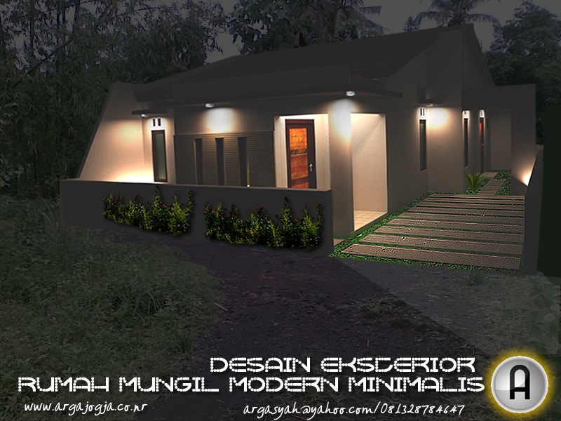 Desain Fasad Eksterior Rumah Modern Minimalist Lahan 100m2 Night