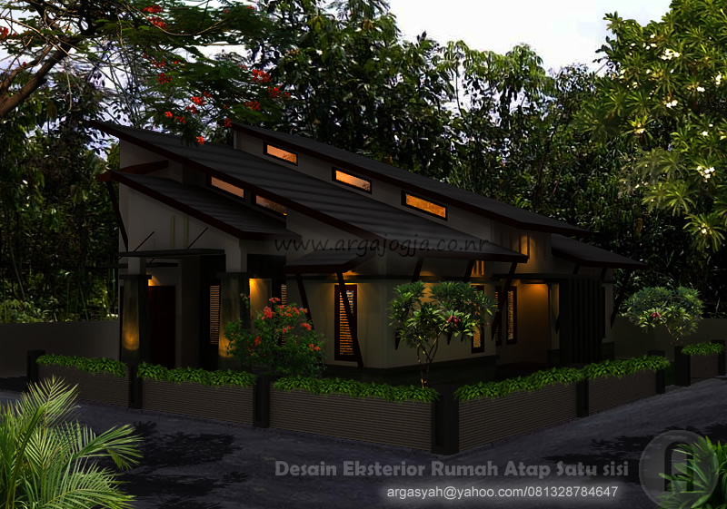  Desain Eksterior Rumah Modern Tropis Atap Satu Sisi di Lahan Pojok 