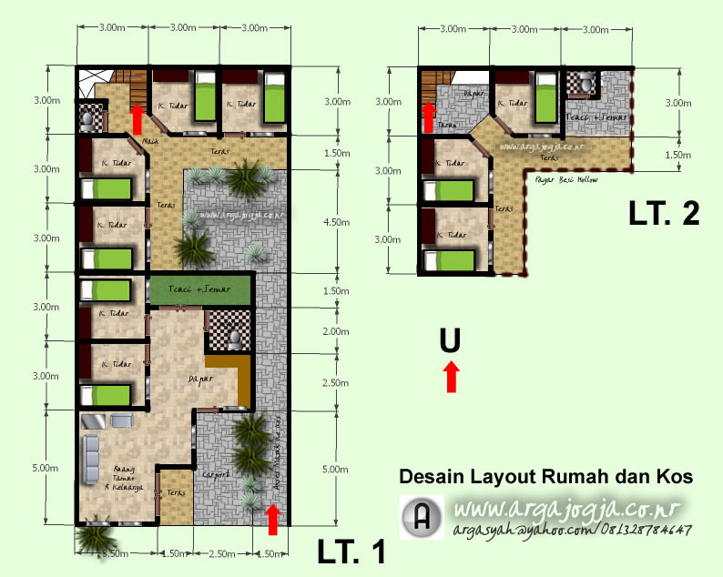 Desain Layout Denah Rumah dan Kos-Kosan Lahan 9x20