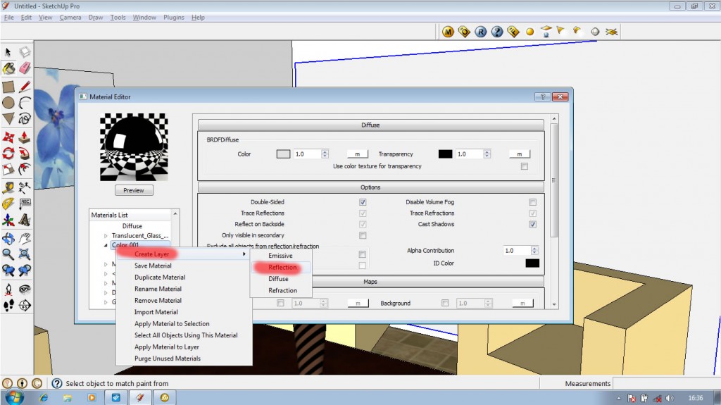 Tutorial Cara Memubuat Cermin Pada Sketchup 8 dengan Vray