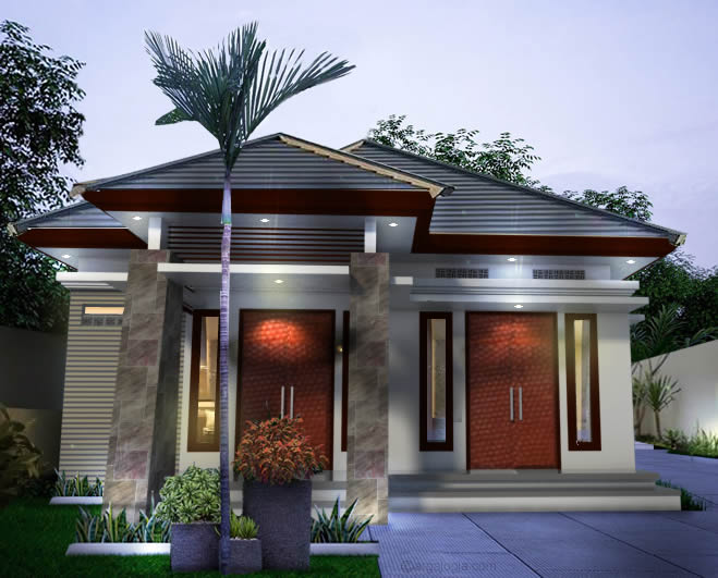 Desain Fasad Rumah Tropis Minimalis dengan 2 Pintu Ruang Tamu