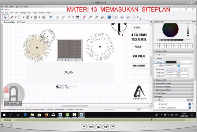 Memasukan siteplan ke dalam layout sketchup serta symbol bawaaan dari sketchup