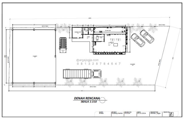 Desain Gambar Layout Gudang dan Kantor pada Lahan Ukuran 16x40 meter